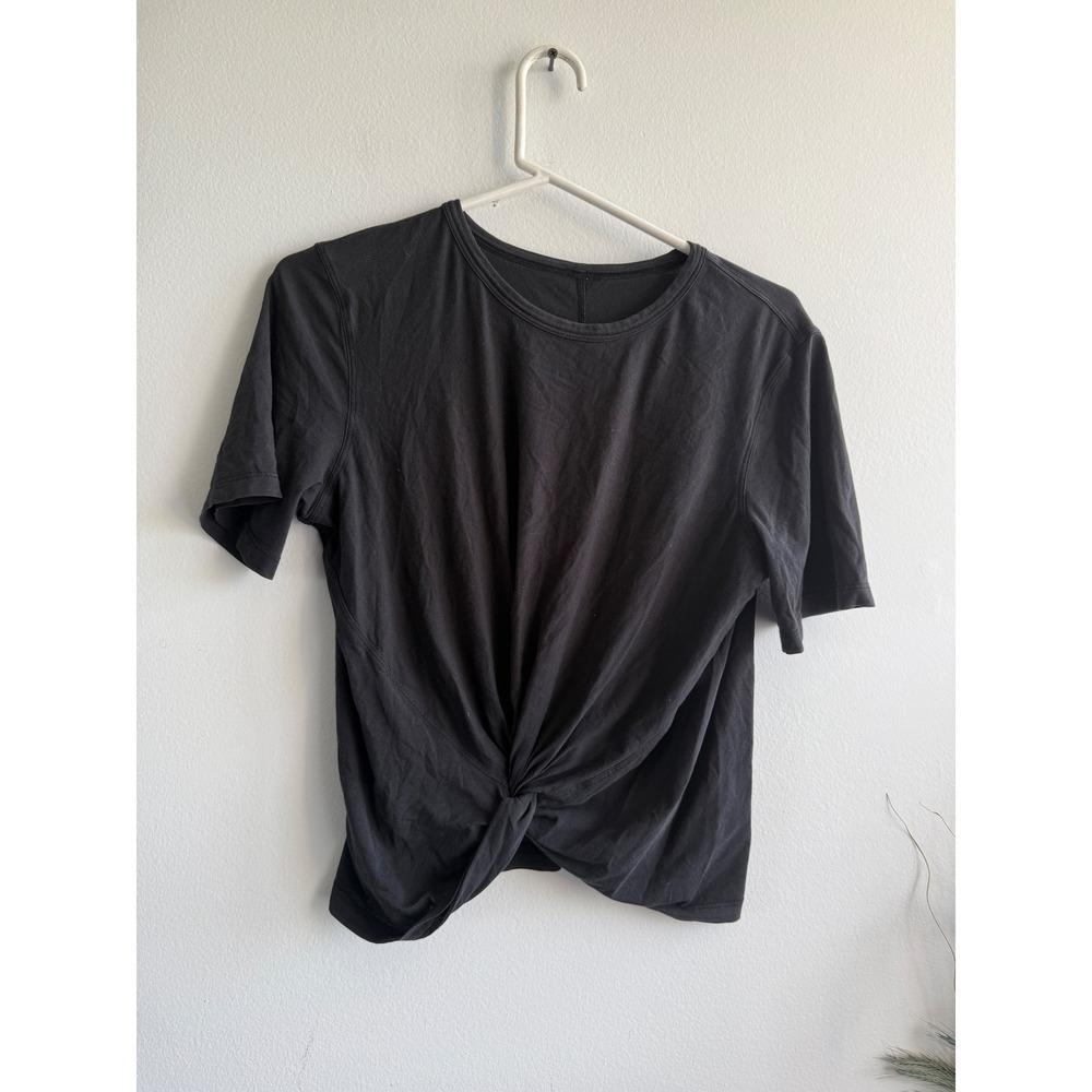 Lululemon Womens Black Front Twist Knot Short Sleeve Athletic T-Shirt Sz 6